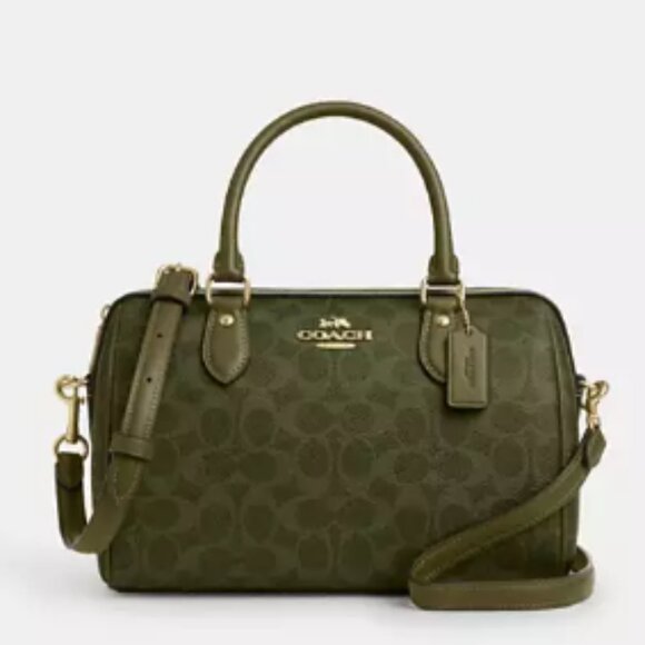 Rowan Satchel Bag In Signature Canvas Gold Olive - Picture 1 of 5